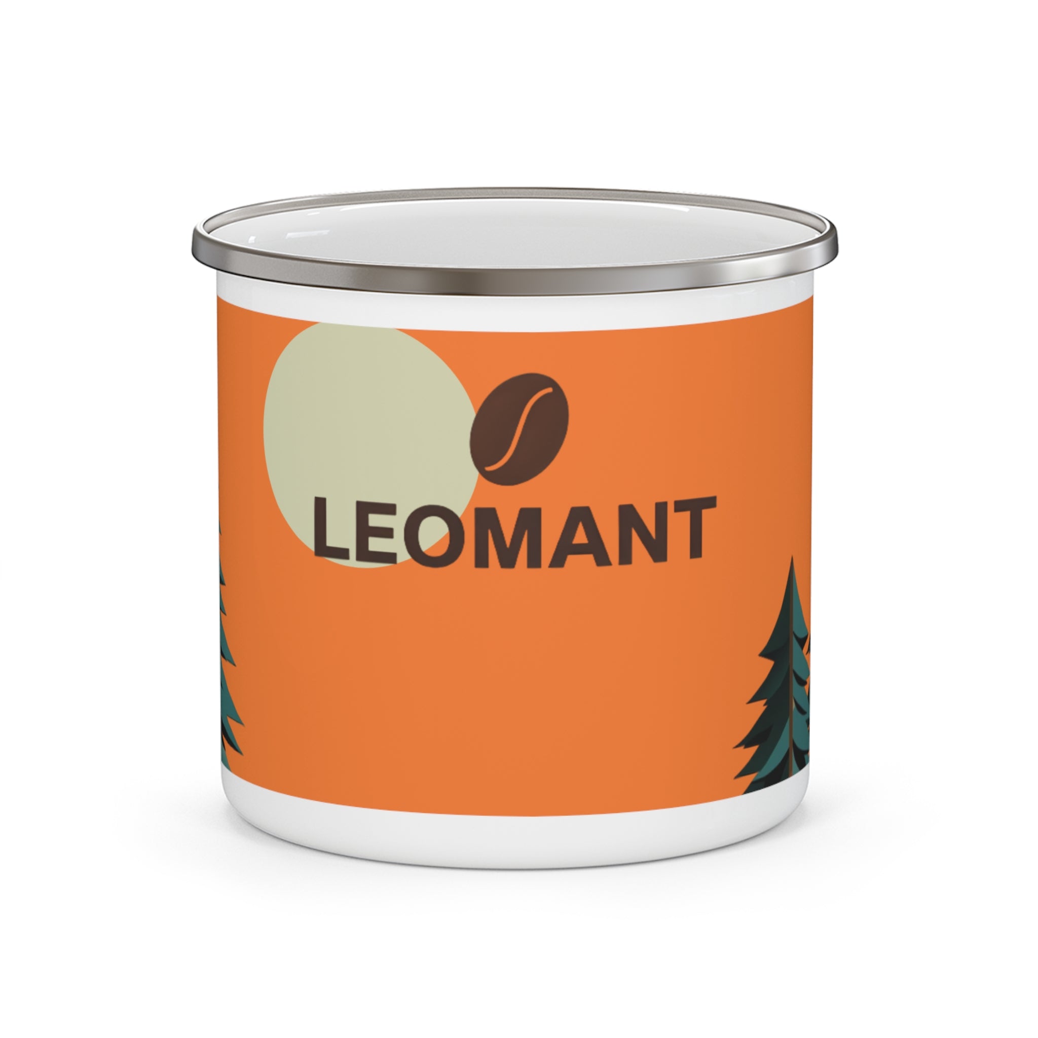 Enamel Camping Mug — Retro Forest Sunset Coffee Cup