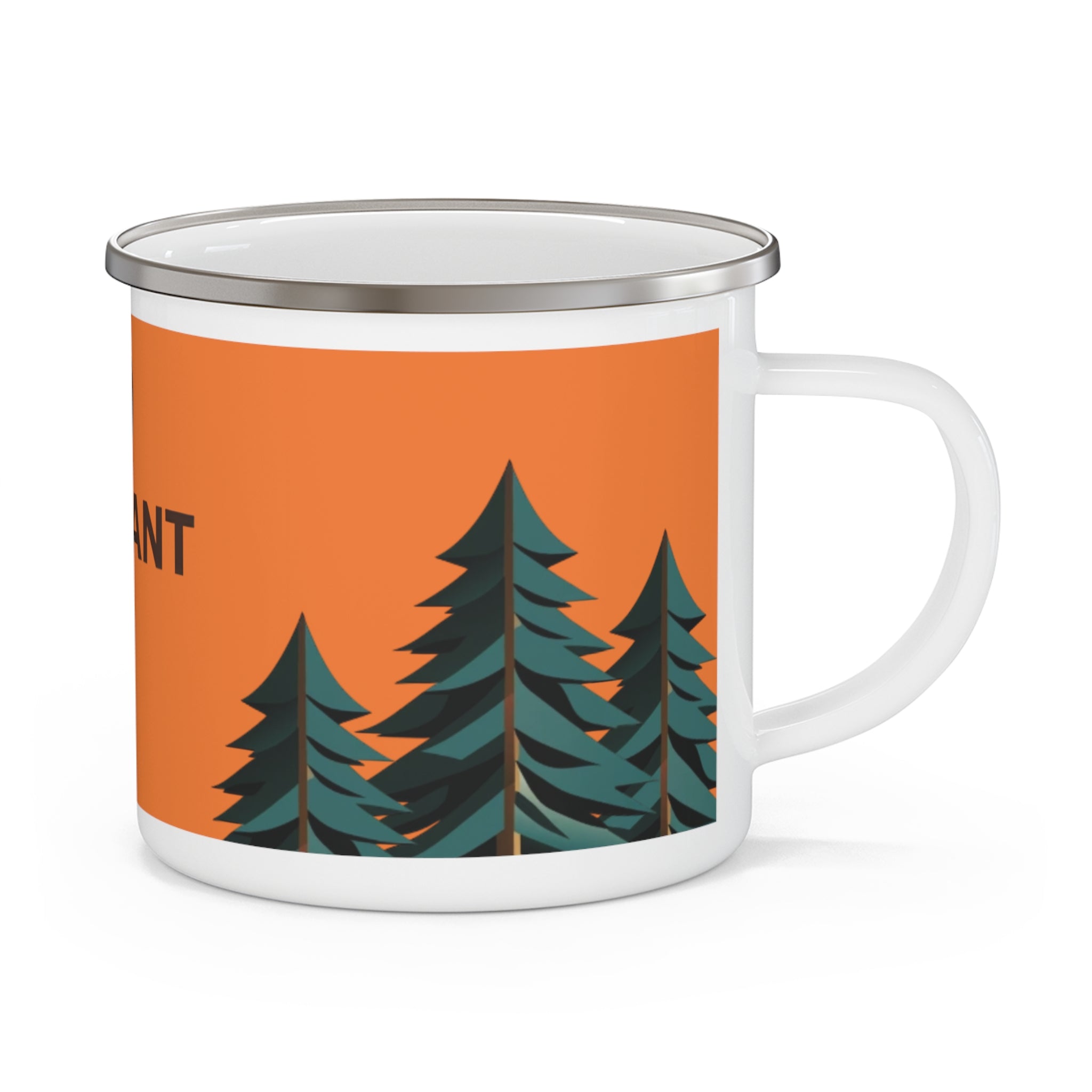 Enamel Camping Mug — Retro Forest Sunset Coffee Cup