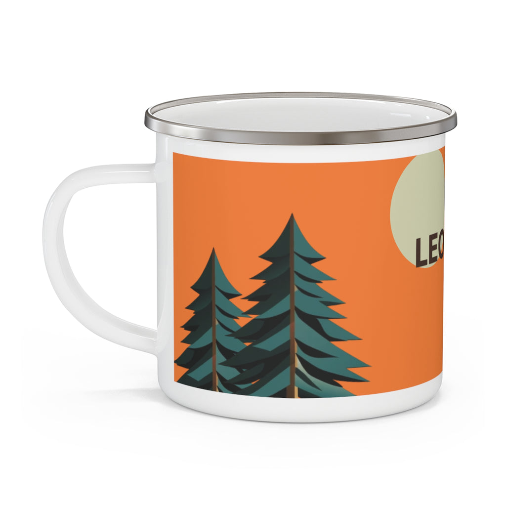 Enamel Camping Mug — Retro Forest Sunset Coffee Cup